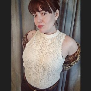 Paper Crane Lace Blouse with High Neck